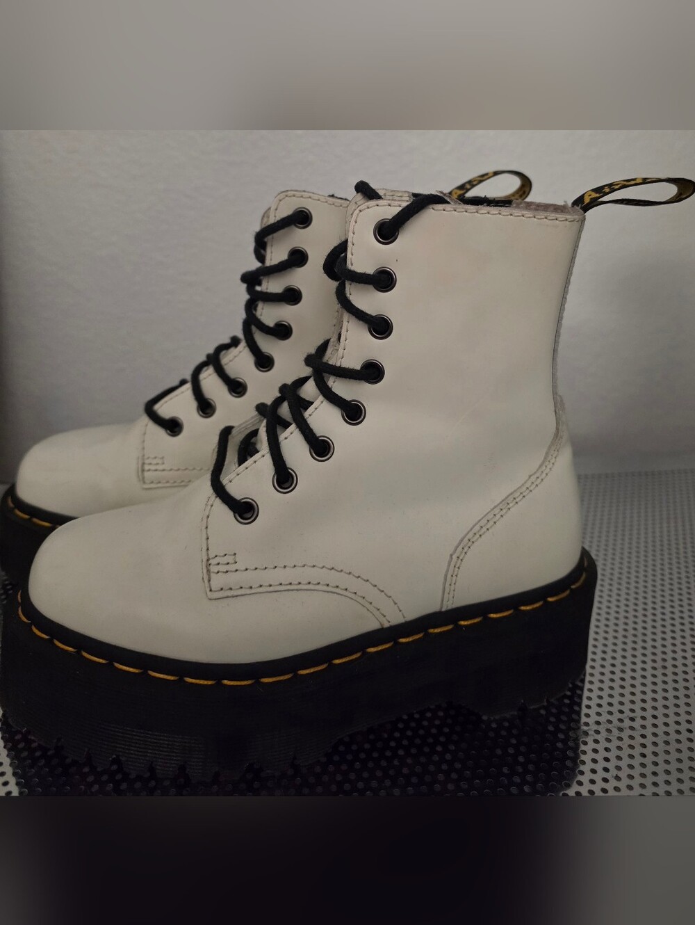 Dr. Martens White Platform Lace-Up Boots with Black Laces